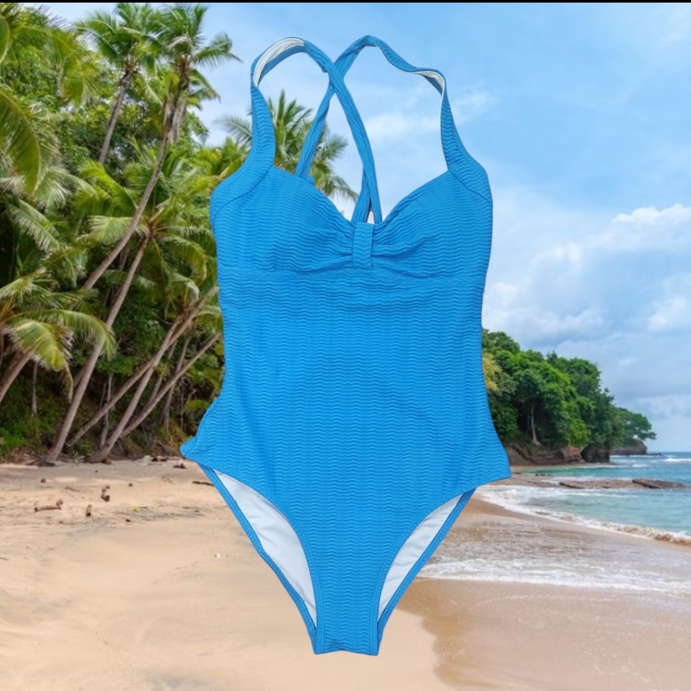 Cupshe Ladies Blue Sweetheart "Runched Tummy Control" One Piece Swimsuit